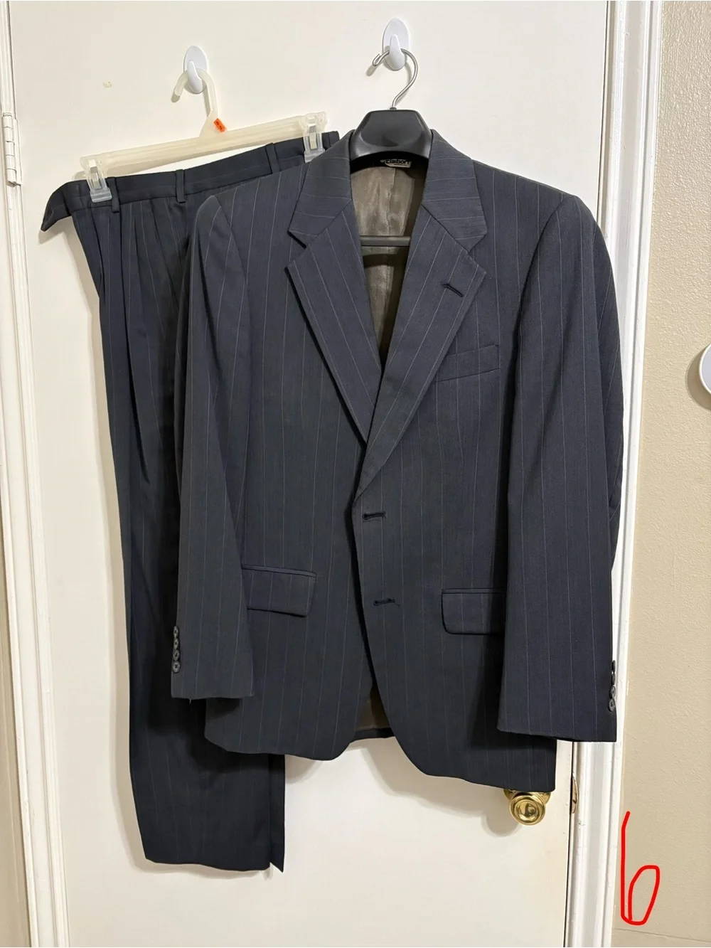 Men's Navy Pinstripe Two-Piece Suit Jacket & Trousers
